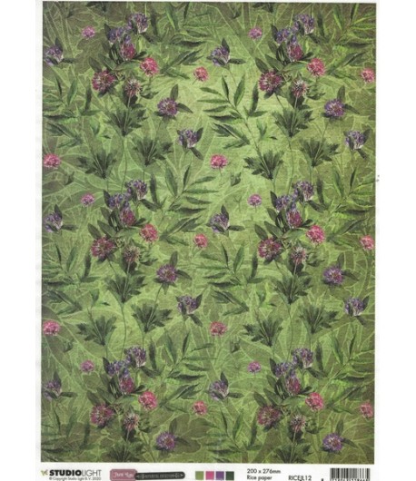 PAPIER DE RIZ A4 FLEUR ROSE/PARME 21 X 29.7 - STUDIOLIGHT