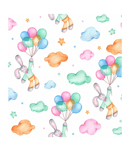 SIMILI CUIR LAPINS ET BALLONS  - 50 X 70 CM