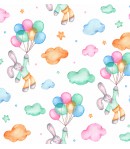 SIMILI CUIR LAPINS ET BALLONS  - 50 X 70 CM