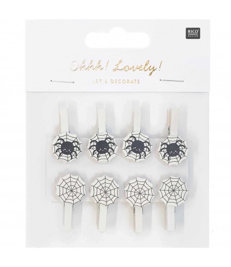 PINCES A LINGE TOILE D'ARAIGNEE EN BOIS X8