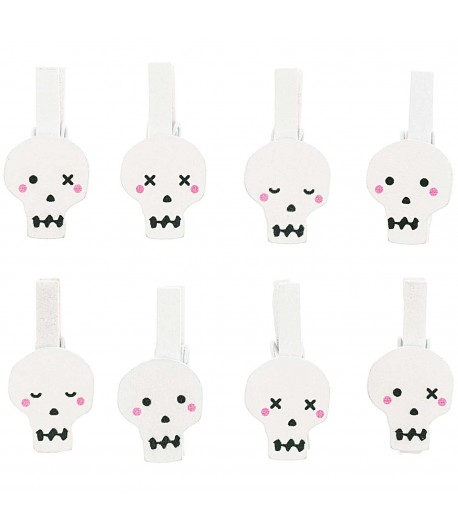 PINCES A LINGE TETES DE MORT EN BOIS X8