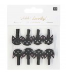 PINCES A LINGE TETES DE CHATS NOIRS EN BOIS X8