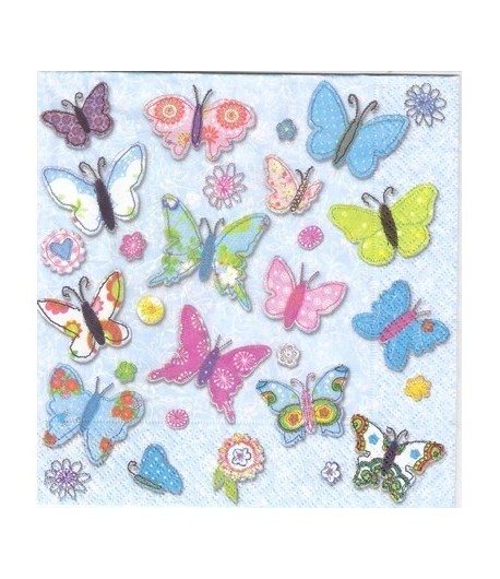 SERVIETTE PAPILLONS FOND BLEU