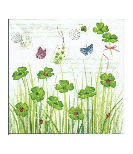 SERVIETTE COCCINELLES ET TREFLES