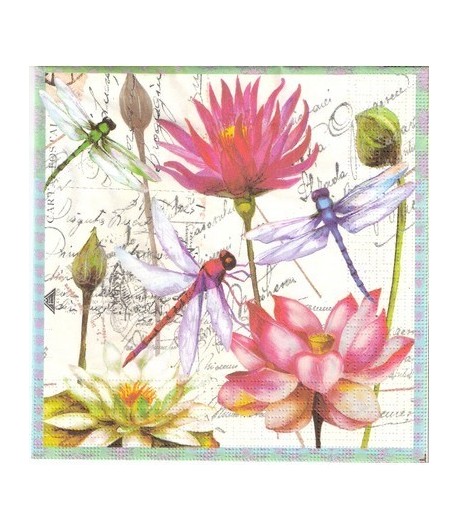 SERVIETTE LIBELLULES ET FLEURS DE LOTUS