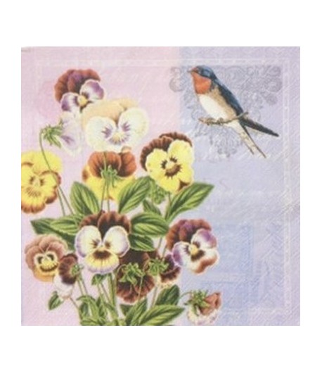SERVIETTE HIRONDELLES ET PENSEES