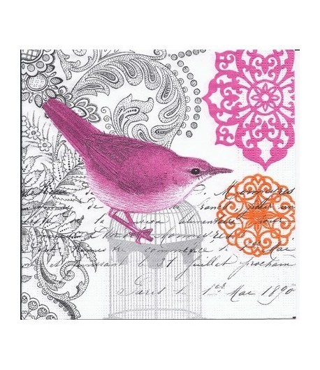 SERVIETTE OISEAU ROSE
