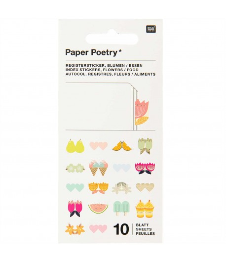 STICKERS MIX INDEX FLEURS ET ALIMENTS 10 FEUILLES