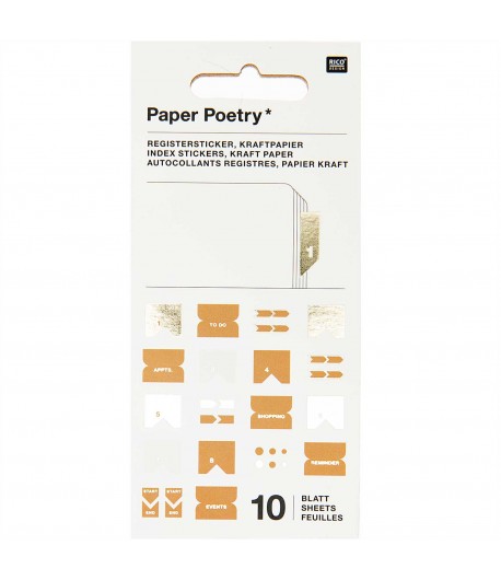 STICKERS MIX INDEX KRAFT ET OR 10 FEUILLES