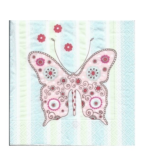 SERVIETTE PAPILLON FOND RAYURES