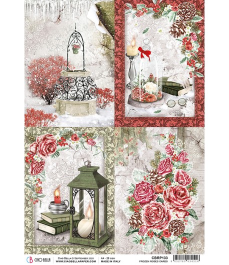 PAPIER DE RIZ FROZEN ROSES CARDS 21 X 29.7CM CBRP133