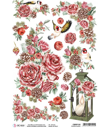 PAPIER DE RIZ FROZEN ROSES 21 X 29.7CM CBRP135