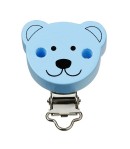 ATTACHE TETINE BOIS OURSON - BLEU