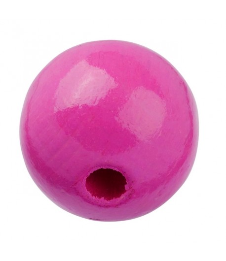 25 PERLES EN BOIS 12 MM - FUCHSIA