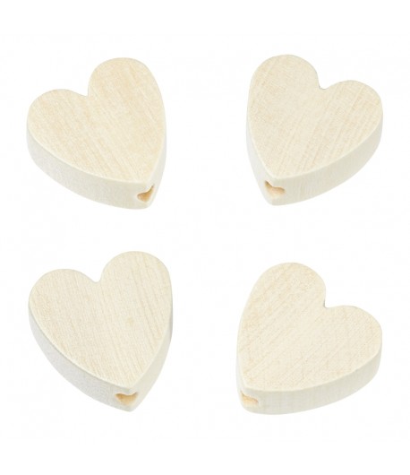 4 PERLES COEUR EN BOIS 20 MM - NATUREL