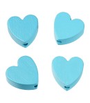 4 PERLES COEUR EN BOIS 20 MM - TURQUOISE