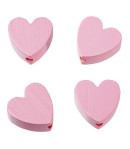 4 PERLES COEUR EN BOIS 20 MM - ROSE