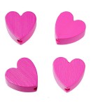 4 PERLES COEUR EN BOIS 20 MM - FUCHSIA