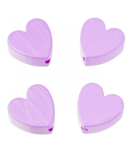 4 PERLES COEUR EN BOIS 20 MM - MAUVE