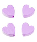 4 PERLES COEUR EN BOIS 20 MM - MAUVE