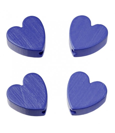 4 PERLES COEUR EN BOIS 20 MM - BLEU FONCE