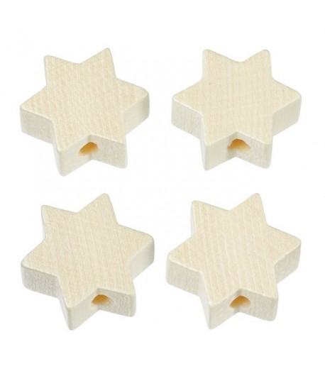 4 PERLES ETOILE EN BOIS 19 MM - NATUREL