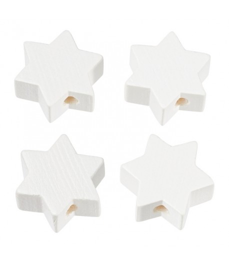 4 PERLES ETOILE EN BOIS 19 MM - BLANC