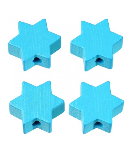 4 PERLES ETOILE EN BOIS 19 MM - TURQUOISE
