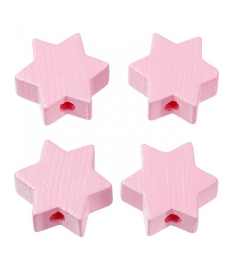4 PERLES ETOILE EN BOIS 19 MM - ROSE