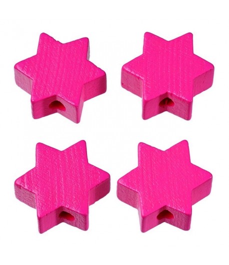 4 PERLES ETOILE EN BOIS 19 MM - FUCHSIA