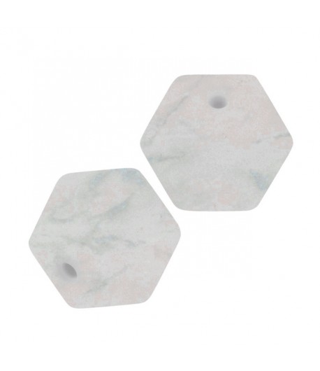 3 PERLES HEXAGONALE  EN SILICONE 14 MM - MARBRE