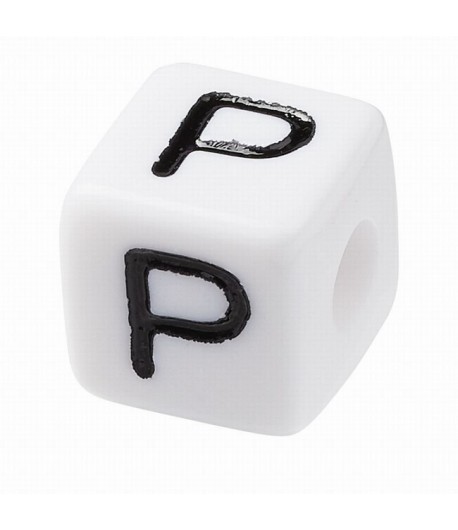 PERLE CUBE PLASTIQUE 10 MM - LETTRE P