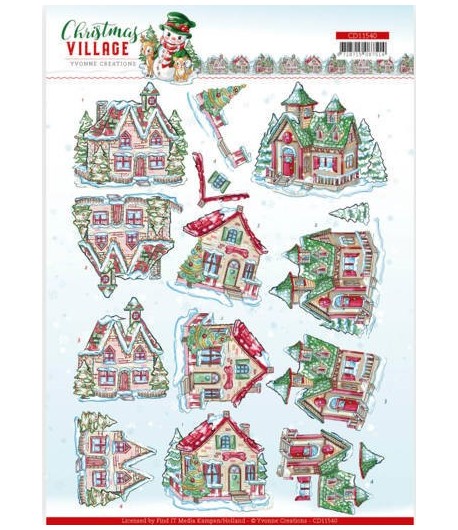 FEUILLE 3D CHRISTMAS VILLAGE - CD11540
