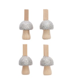 PINCES A LINGE EN BOIS CHAMPIGNONS ARGENT  X4