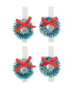 PINCES EN BOIS COURONNES DE NOEL X4