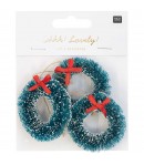 PENDENTIFS COURONNES DE NOEL EN BOIS  X3