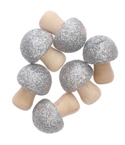 CHAMPIGNONS PAILLETES ARGENT EN BOIS X6