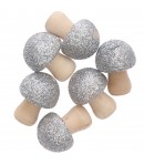 CHAMPIGNONS PAILLETES ARGENT EN BOIS X6