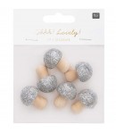 CHAMPIGNONS PAILLETES ARGENT EN BOIS X6