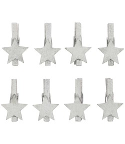 PINCES ETOILES ARGENT EN BOIS X8