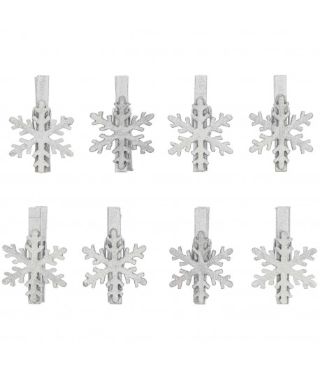 PINCES FLOCONS ARGENT EN BOIS X8