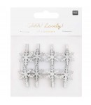 PINCES FLOCONS ARGENT EN BOIS X8