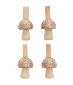 PINCES CHAMPIGNONS OR PAILLETE EN BOIS X4