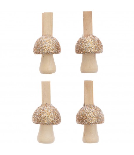 PINCES CHAMPIGNONS OR PAILLETE EN BOIS X4