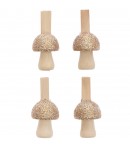 PINCES CHAMPIGNONS OR PAILLETE EN BOIS X4