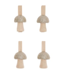 CLIPS CHAMPIGNONS OR PAILLETE EN BOIS X4
