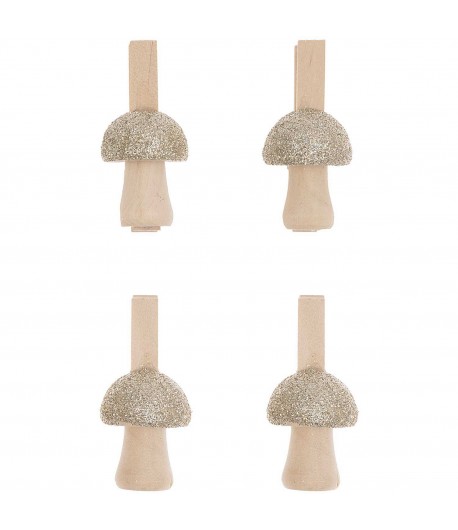 CLIPS CHAMPIGNONS OR PAILLETE EN BOIS X4