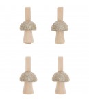 CLIPS CHAMPIGNONS OR PAILLETE EN BOIS X4