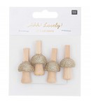 CLIPS CHAMPIGNONS OR PAILLETE EN BOIS X4