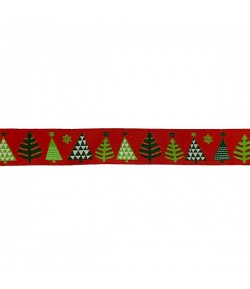 RUBAN ROUGE MOTIFS SAPIN 2.8 CM - 1 METRE